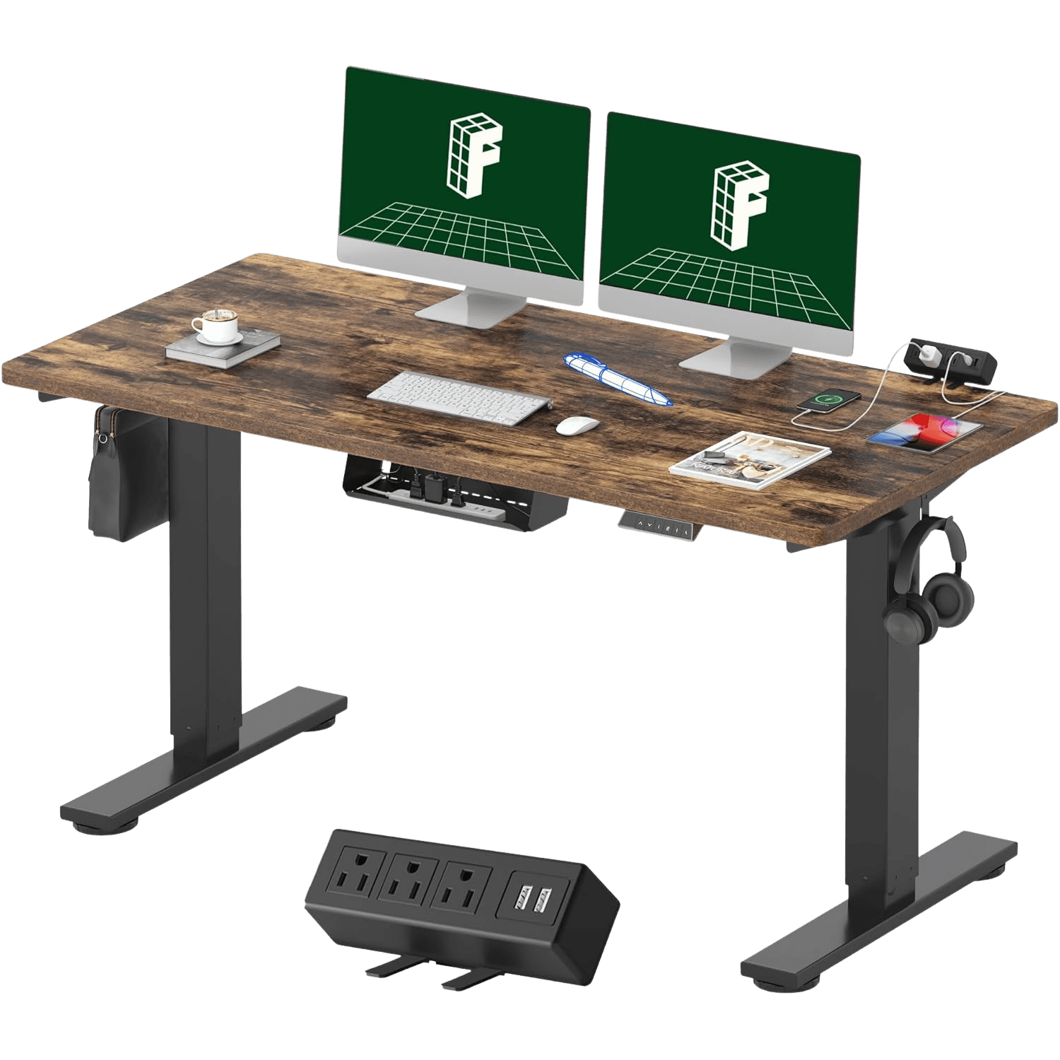 FlexiSpot EN2 electric standing desk 55 inch rustic brown with included clamp power strip