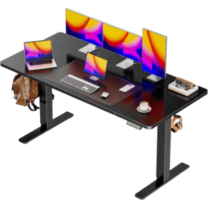 Huuger 55x28 inch electric standing desk with extra deep workspace rustic brown