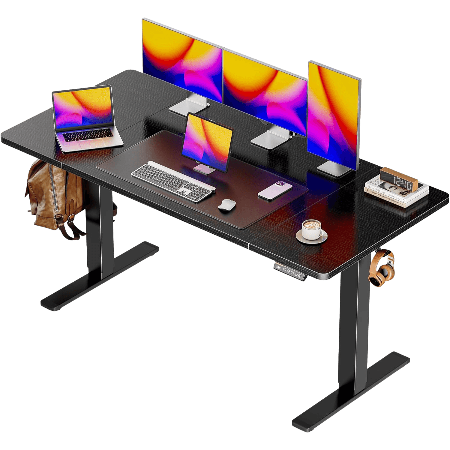 Huuger 55x28 inch electric standing desk with extra deep workspace rustic brown