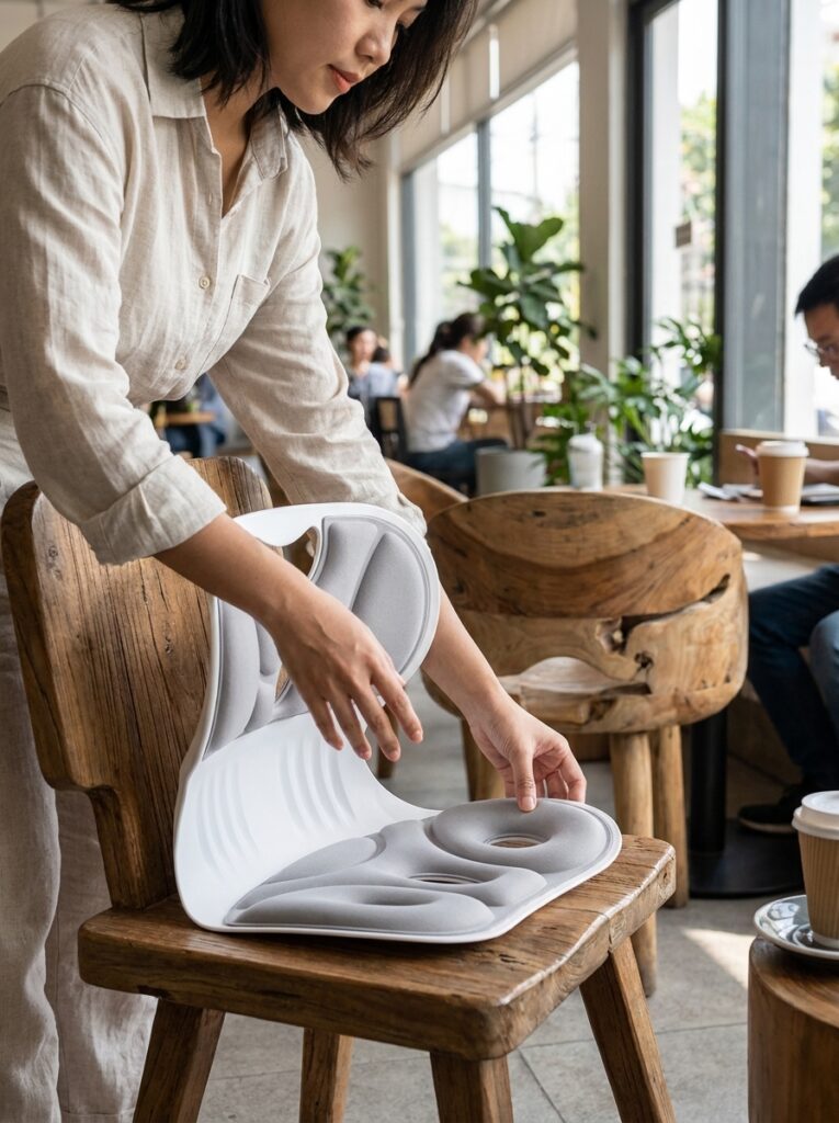 Làm Việc Tự Do Không Có Nghĩa Là "Tự Do" Hành Hạ Cột Sống: Giải Pháp 95K Cứu Lấy Dân Cày Deadline Freelancer Placing Cushion On Chair 202607172347 765x1024