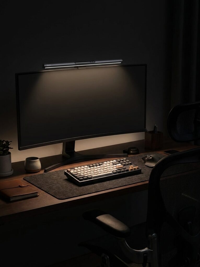 Shop The Look: Biến Góc Chạy Deadline Thành "Studio Thu Nhỏ" Đậm Chất Tạp Chí Monitor Light Bar On Monitor 202607181107 765x1024